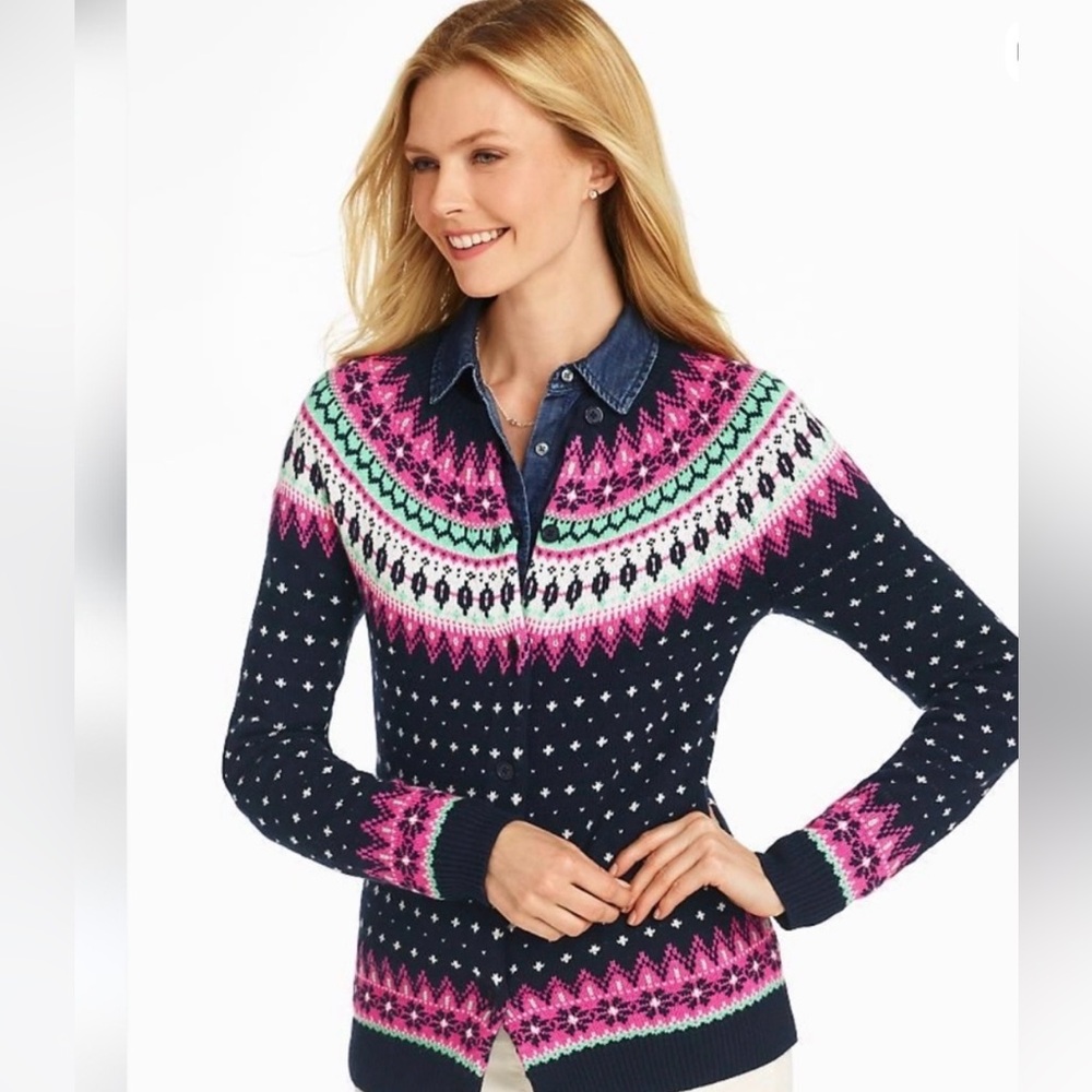 Talbots Falling Snow Fair Isle Cardigan